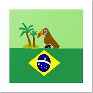 Sporty Brazil Design on Blue Background Posters and Art